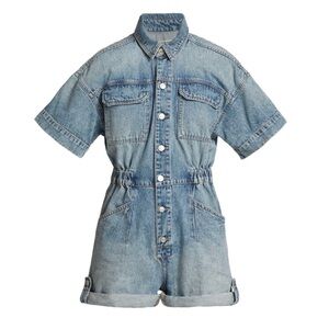 Free People Denim Cuffed Romper